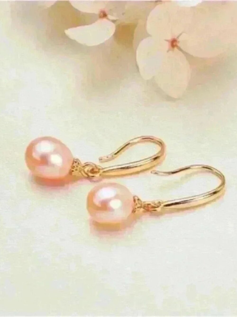 Pastel Pink Natural Freshwater Pearl Earrings in Gold Hook - Dainty